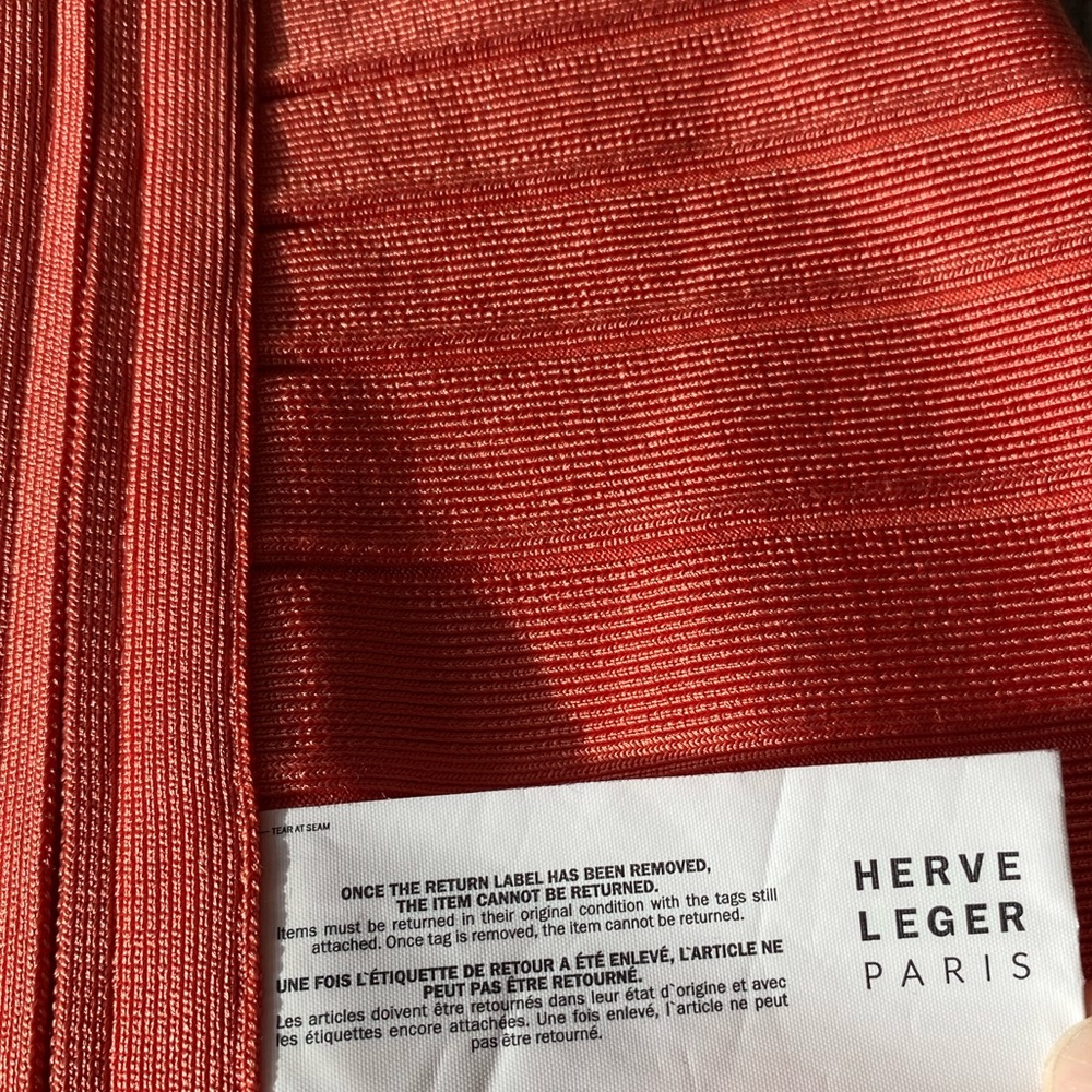 Herve Leger Sweetheart Neck Salmon-Color Mermaid Style Bandage Dress XXS - Picture 13 of 14